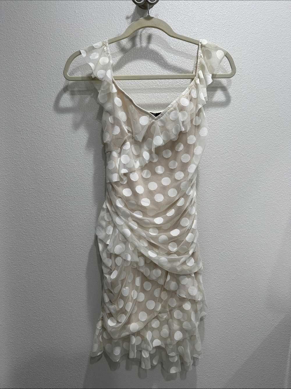 Forever 21 Cream Polka Dot Ruffle Midi Dress